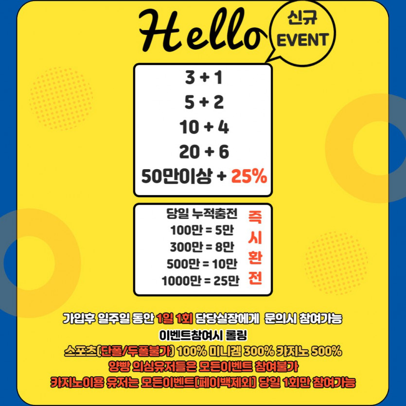 신규 5천~2만/첫25%매10%/신규이벤트/죽장페이백 10%